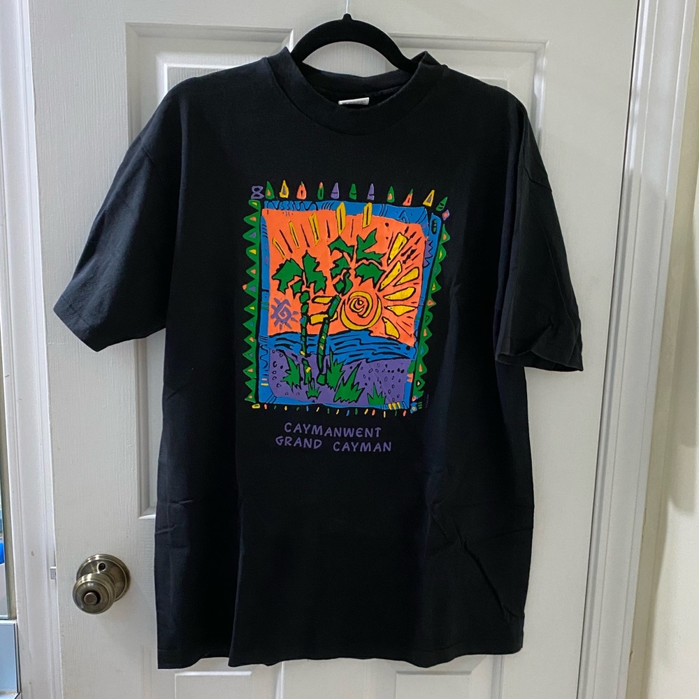 BLACK AND NEON GRAPHIC TEE “Caymanwent Grand Cayman”